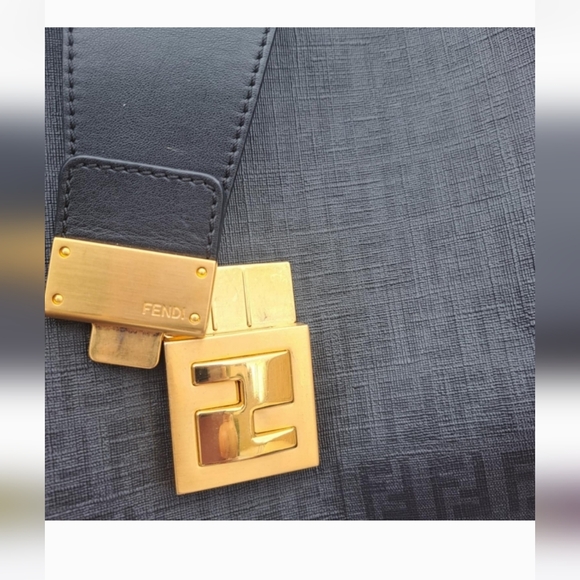 FENDI Black Zucchino Chiusura Monogram Tote Satchel AUTHENTICATION CARD DUST BAG - Picture 6 of 15